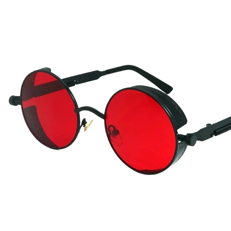 Vintage Steampunk Rote Sonnenbrille Männer Runde Punk Legierung Metall Retro Sonnenbrille Frauen Brille Gothic Stil Shades Brillen