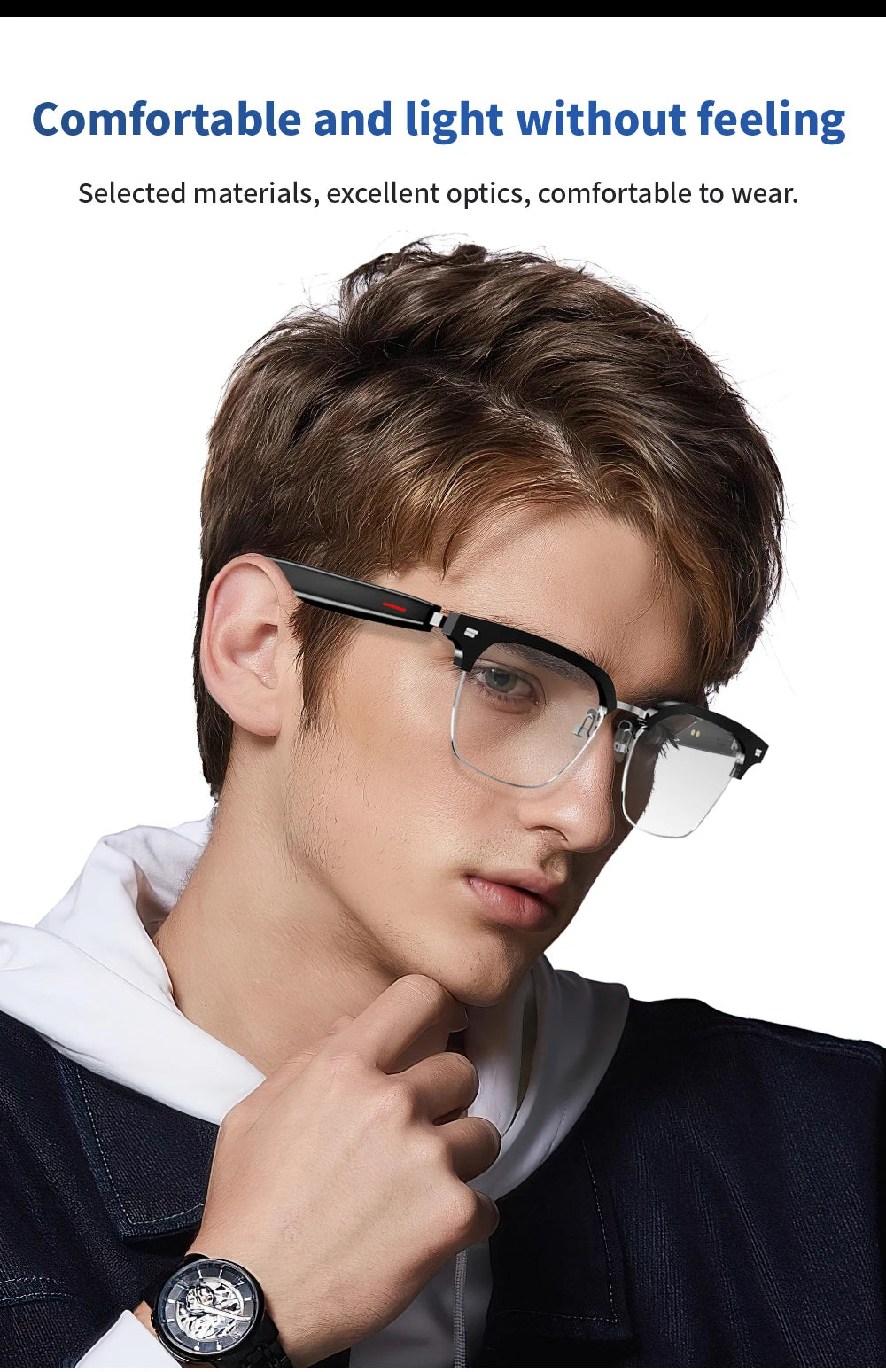SENBONO E13 Intelligente Brille: Blaulichtfilterung, polarisierte Sonnenbrillengläser, Audio, integriertes Mikrofon, Lautsprecher, Touch- und Sprachassistent