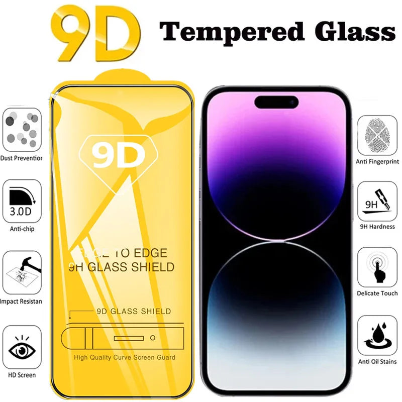 9D-Displayschutz aus gehärtetem Glas für iPhone 16 Pro Max 17 16e 15 14 13 12 11 Schutzglas für iPhone X XR XS Max 7 8 Plus