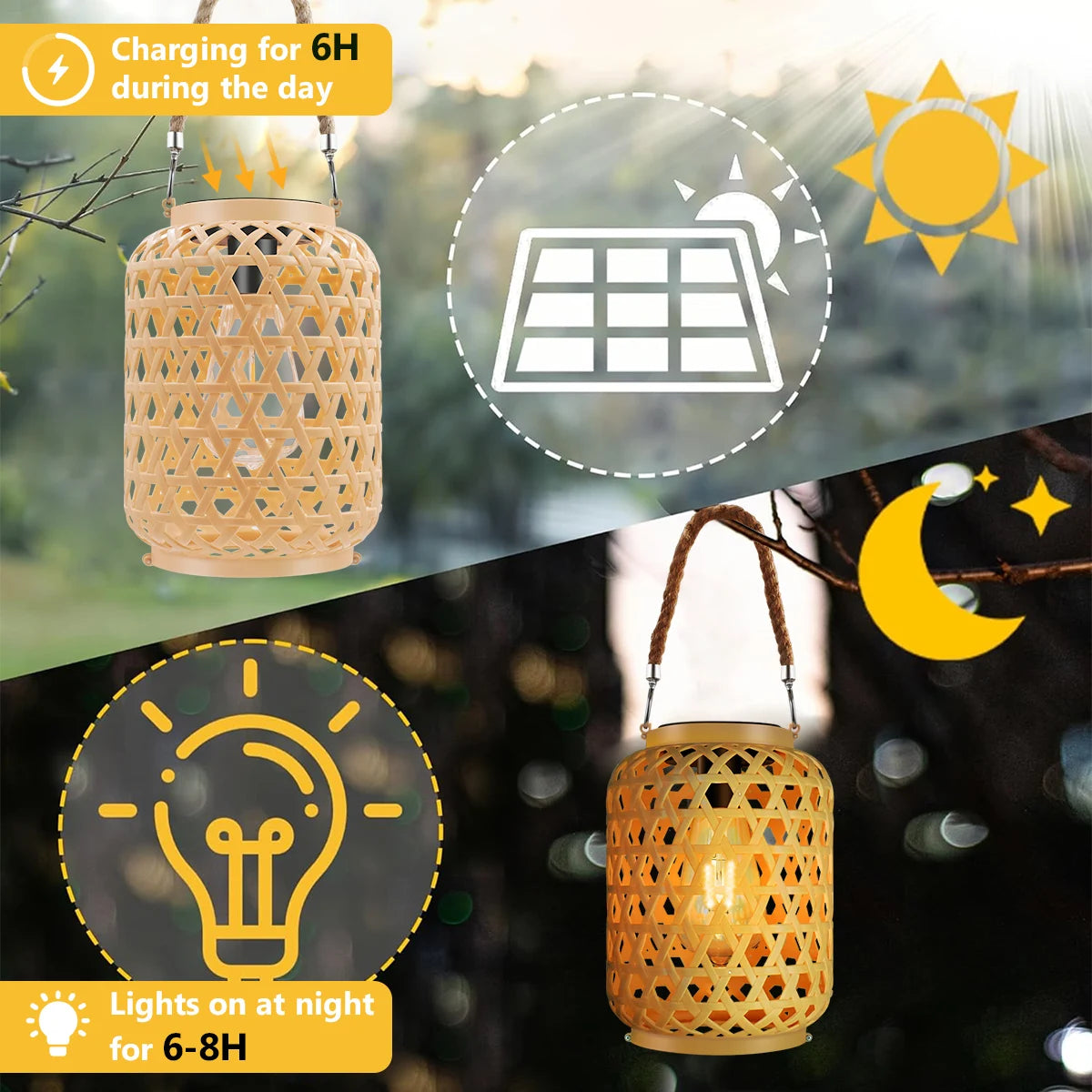 Rattan-Solarlaternen zum Aufhängen im Freien, Solar-Glühbirne, wasserdicht, Landhaus-Dekor, Solar-Tischleuchte, Dekoration für Garten, Hof