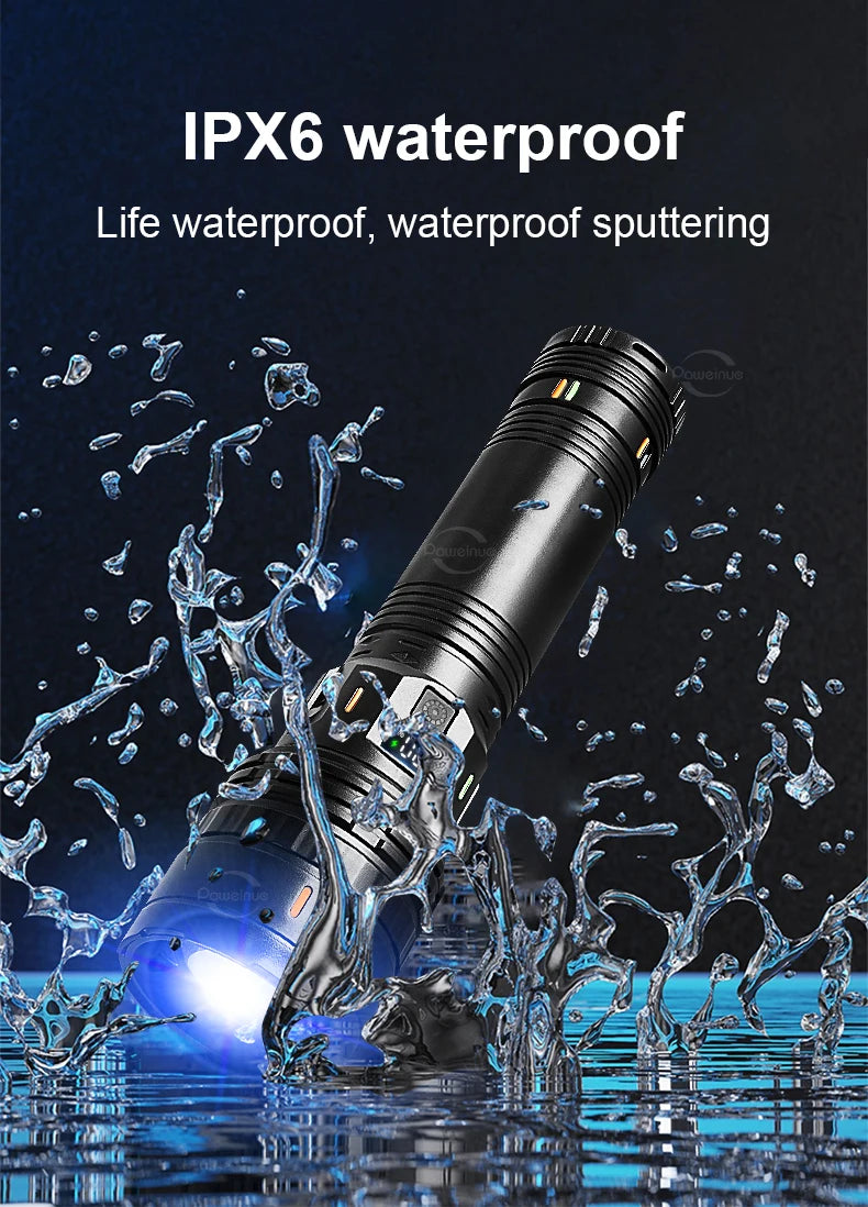 100000000LM Ultrahelle 15000 mAh USB C wiederaufladbare Taschenlampe Hochleistungs-Taschenlampen Wasserdichte Camping-Laterne Digitalanzeige