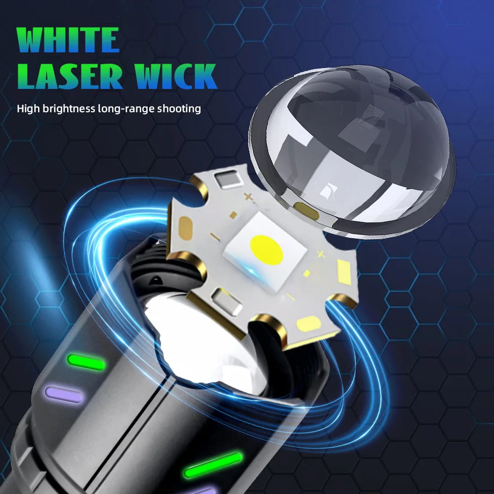 Hochleistungs-weiße Laser-LED-Taschenlampe, 18650, 26650, Batterie, Typ C, starkes Licht, taktische Taschenlampe, Outdoor-Camping, mit Zündlinse