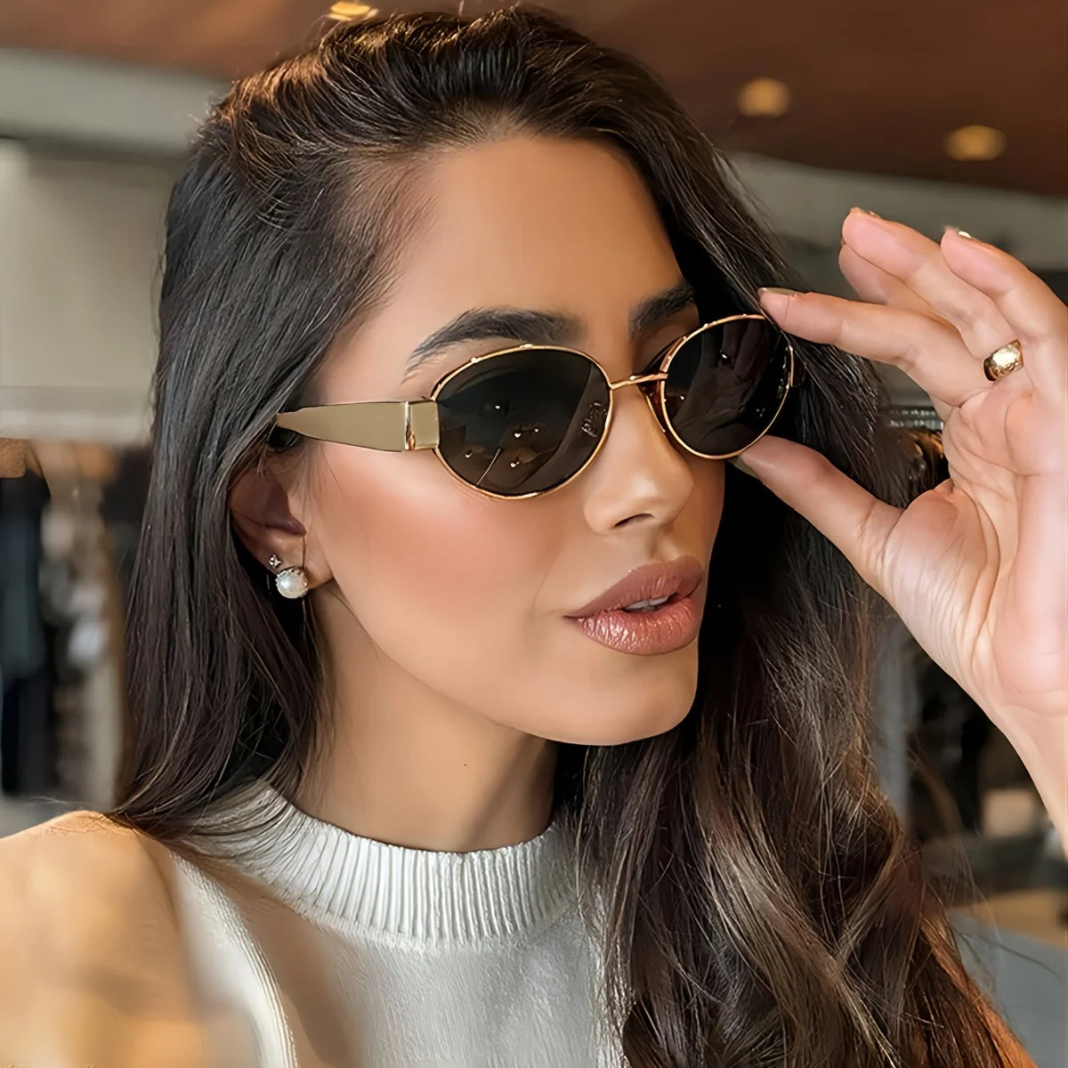Ovale Sonnenbrille für Damen und Herren, trendige Sonnenbrille mit Metallrahmen, klassische Farbtöne
