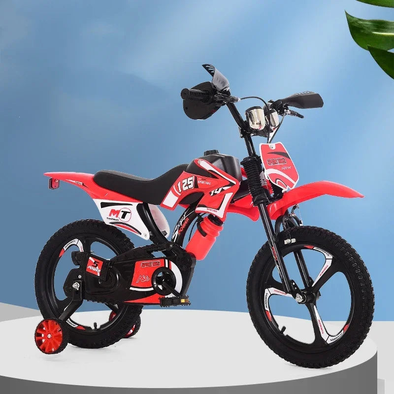 Bequemes und sicheres Lauflernfahrrad für Kinder – 12/14/16 Zoll Simulations-Motorradfahrrad für frühes Fahrtraining von Kindern