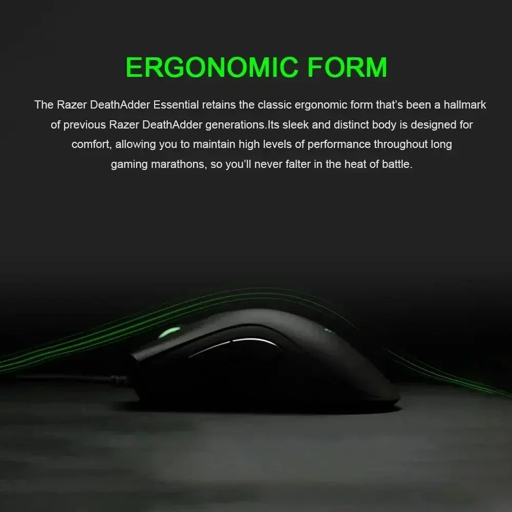 Razer DeathAdder Essential Gaming-Maus, 6400 DPI, optischer Sensor, 5 programmierbare Tasten – mechanische Schalter, seitliche Griffe aus Gummi