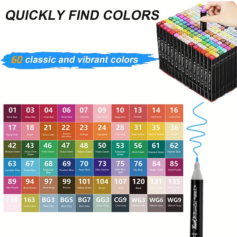 24Farben Alkoholmarker Kunstmarker mit zwei Spitzen zum Ausmalen, Zeichnen, Skizzieren, Kartenmachen und Illustrationen