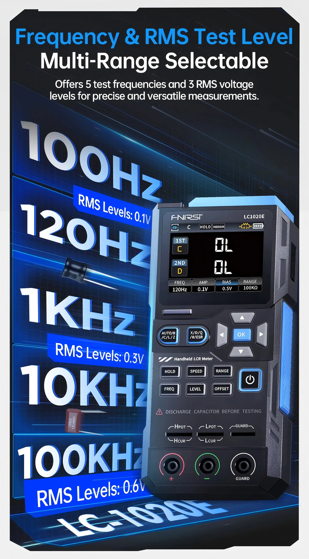 FNIRSI LCR Tester Multimeter Widerstand Induktivität LC1020E Digital Bridge Handheld Praktische Tester Kapazität Kalibrierung