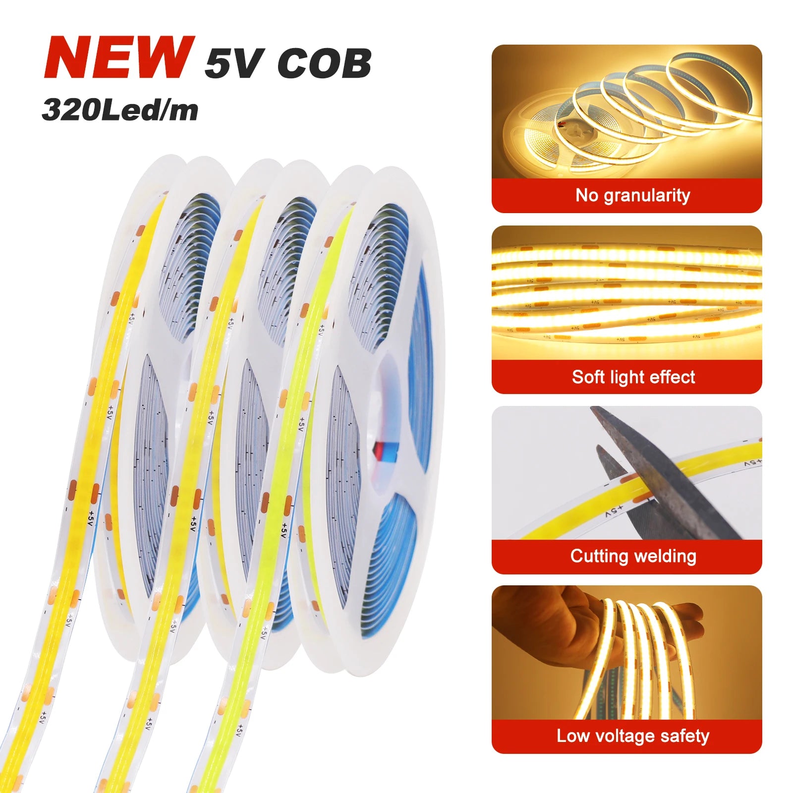 Neue 5V LED COB Licht Streifen Dimmbar Mit Touch Sensor/EIN OFF Schalter USB Flexible LED Band Weihnachten TV Hintergrundbeleuchtung Klebeband