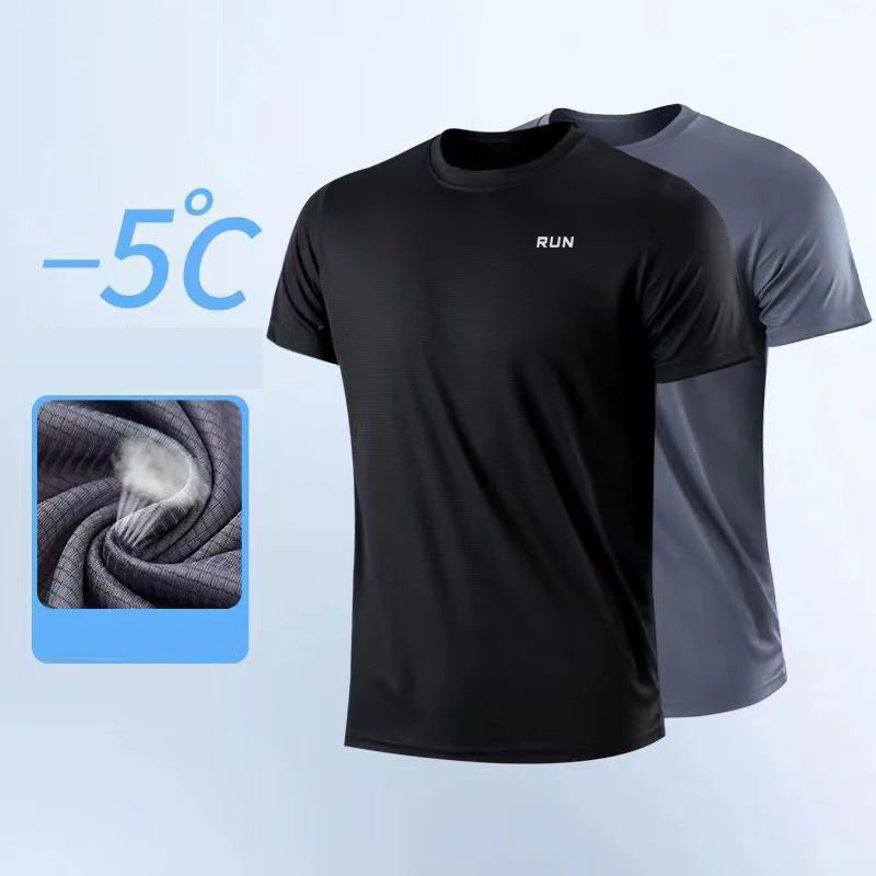 Männer schnell trocknen Kurzarm Fitness studio laufen feuchtigkeit transportierende Rundhals-T-Shirt Training Übung Fitness studio Sport hemd Tops leicht