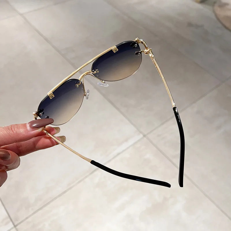 2025, Sonnenbrille für Damen, luxuriös, randlos, Retro-Mode-Sonnenbrille, Lunette, übergroße Shades De Soleil, Femme Gafas De Sol Mujer Lentes