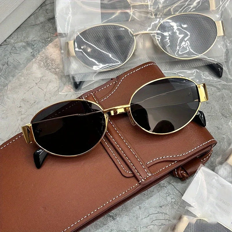 Retro Steampunk Sonnenschutz Sonnenbrille Vintage Neue Damen Metall Oval Sonnenbrille Damen Klassische UV400 Sonnenschutz Brillen
