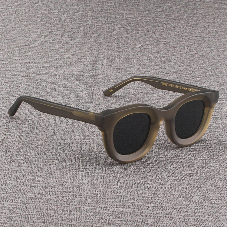 2024 Retro-Sonnenbrille für Damen und Herren, modisch, Acetat, quadratisch, grau, grüner Rahmen, matt gefrostet, UV400, handgefertigte Sonnenbrille