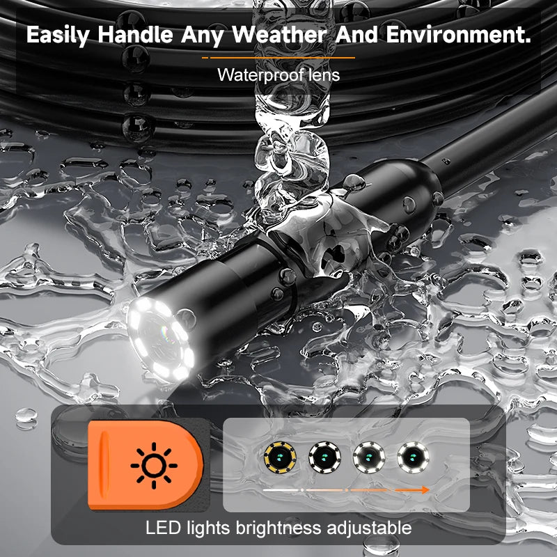 2–100 m Hand-Endoskopkamera, 8 mm, 1080P HD, 4,3 Zoll, geteiltes Design, industrielles Endoskop, IP67, starres Kabel zum Überprüfen von Autohren