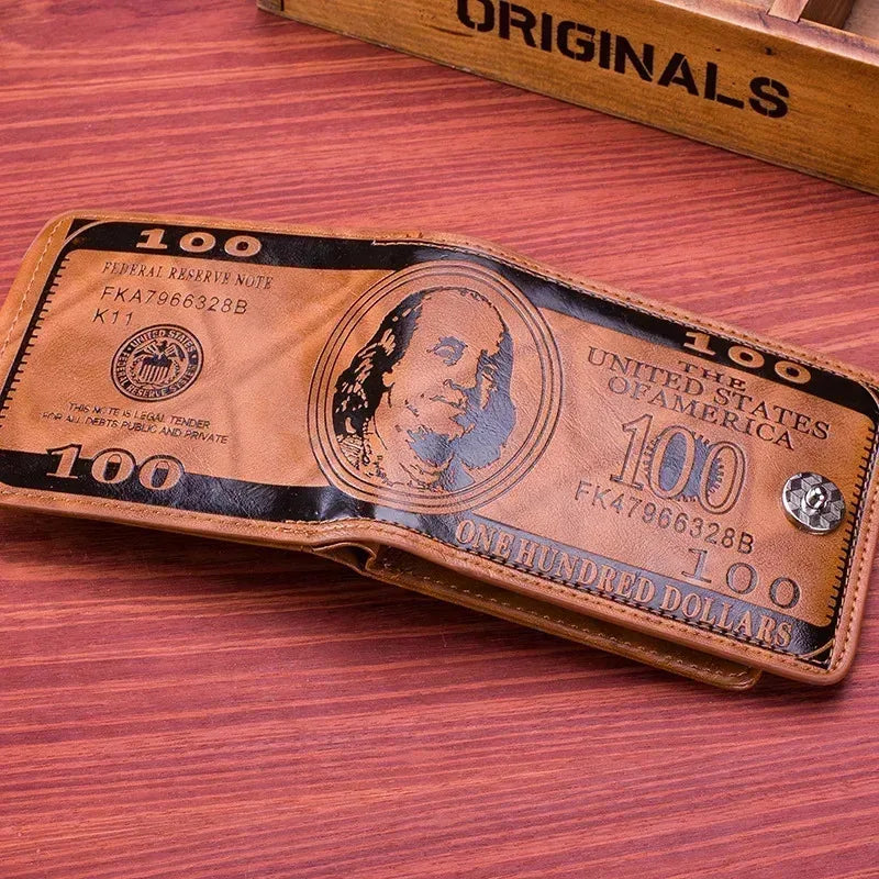 Herren-Geldbörsen mit 100-US-Dollar-Muster, Haspe, männliche Leder-Geldbörse mit Reißverschluss, Kartenhalter, Münzfach, Geldbörse, Cartera Homme