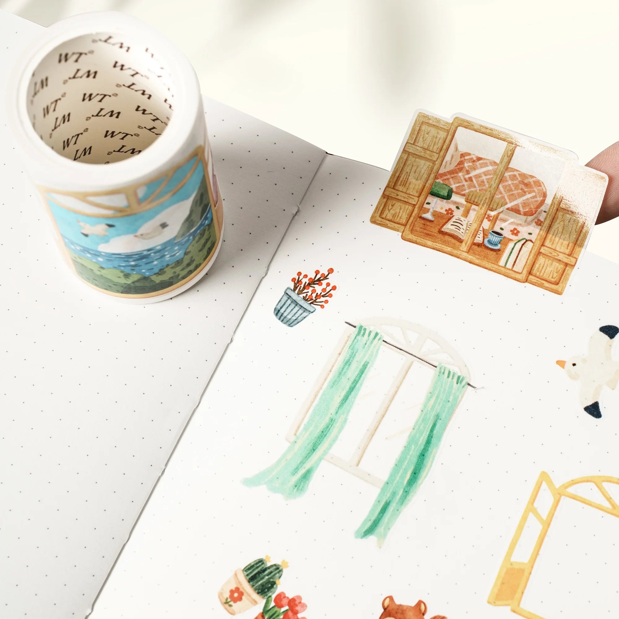 Fensterszene, dekoratives Washi-Klebeband, Papier, PET, gestanzt, mit Märchen inspiriert, tägliche Fensteransicht für Planer