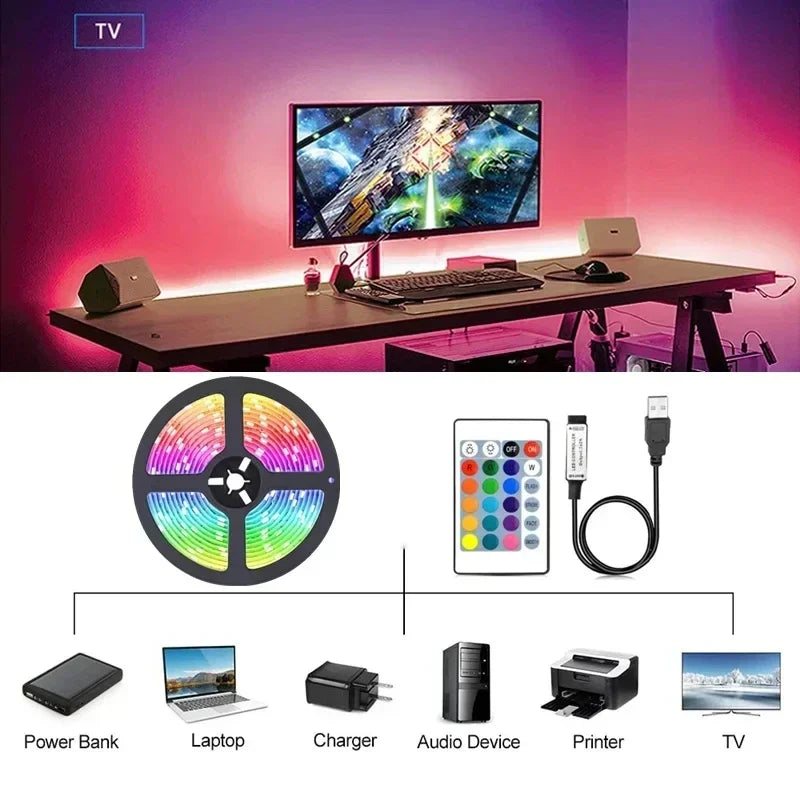 RGB LED Streifen Lichter 5V USB Led Licht Farbwechsel Fernbedienung APP Steuerung Farbwechsel Flexible Lampe Band 1M-30M TV Hintergrundbeleuchtung