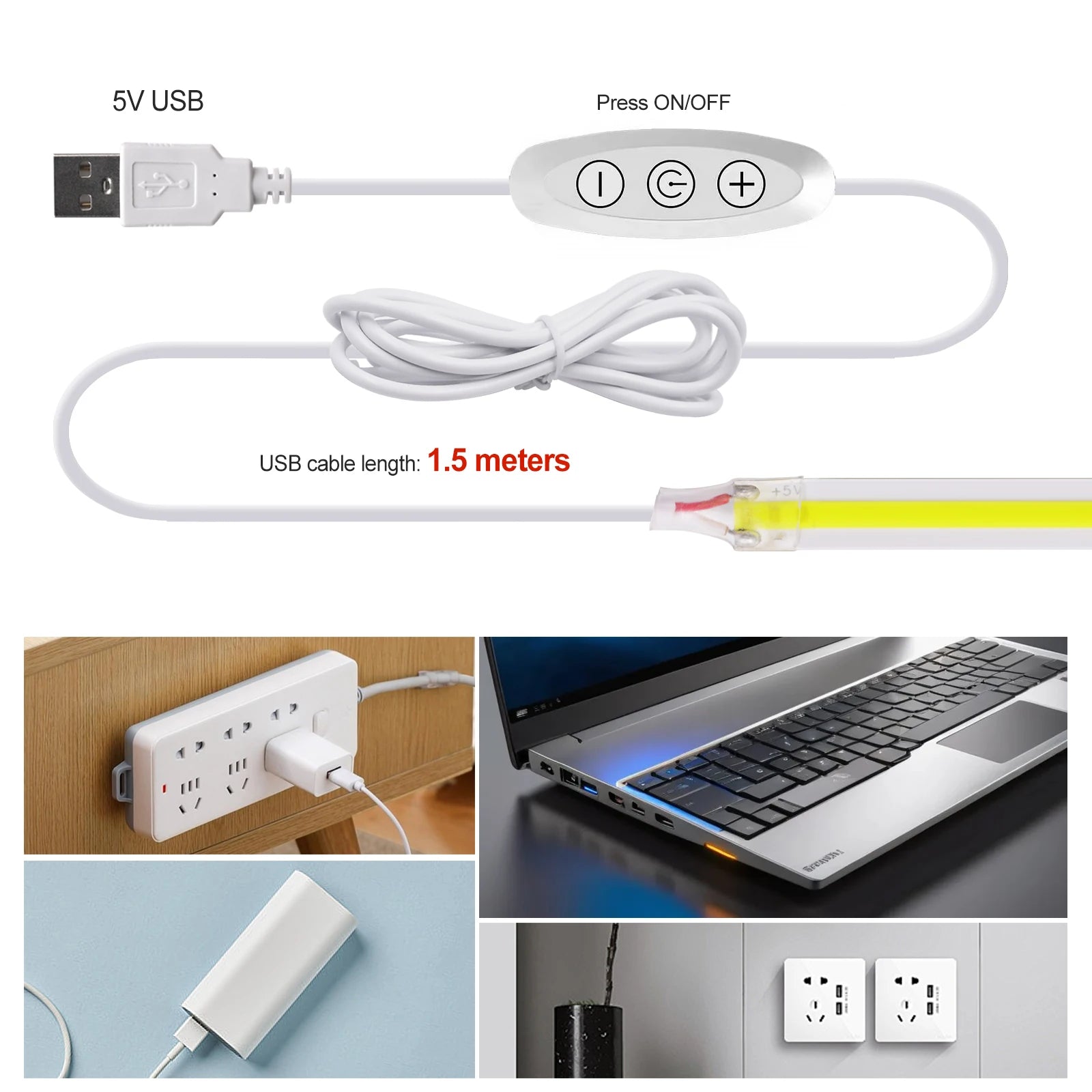 Neue 5V LED COB Licht Streifen Dimmbar Mit Touch Sensor/EIN OFF Schalter USB Flexible LED Band Weihnachten TV Hintergrundbeleuchtung Klebeband
