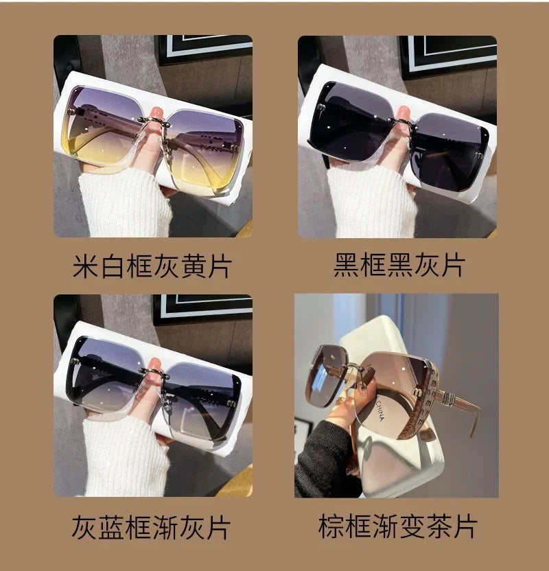 2025 neue Mode Coole Sonnenbrille Frauen Luxus Marke Buchstaben Anti Starke Licht Vintage Randlose Sonnenbrille Damen Gafas UV400