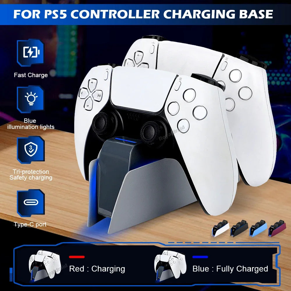 5 FARBEN für PS5-Controller, Ladestation, Dual-Schnellladestation für PS5, Typ C und PS5-Edge-Game-Controller mit LED-Anzeige