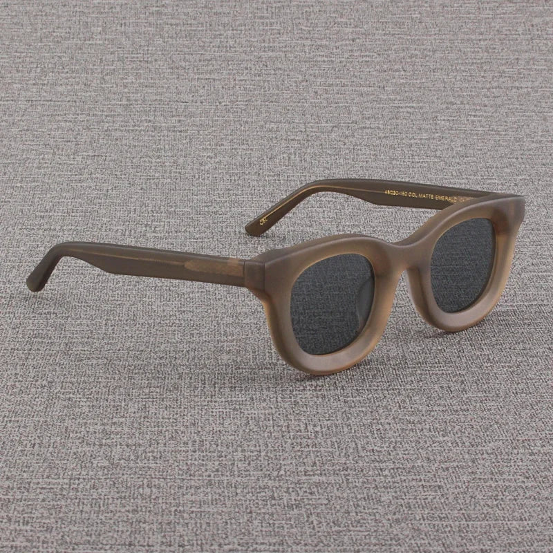 2024 Retro-Sonnenbrille für Damen und Herren, modisch, Acetat, quadratisch, grau, grüner Rahmen, matt gefrostet, UV400, handgefertigte Sonnenbrille