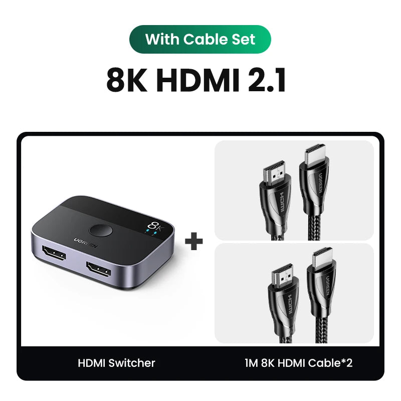 UGREEN HDMI 2.1 Switch 8K 60Hz 4K120Hz 2-in-1-Ausgang für TV Xiaomi Xbox Series X PS5 HDMI-kompatibler Monitor HDMI-Switcher