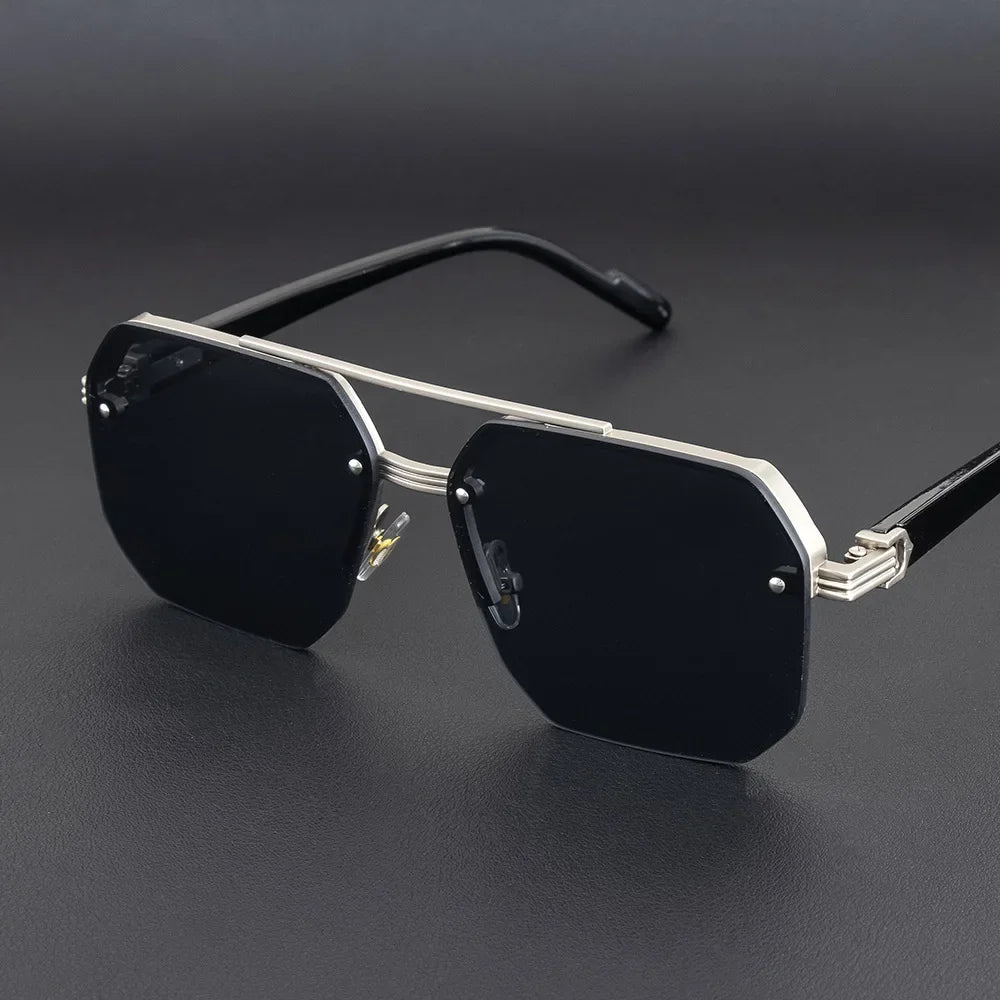 Herren-Sonnenbrille aus Metall, quadratisch, halber Rahmen, Reisnägel, lässige Trendbrille, Persönlichkeit, Retro-Mode, Outdoor-Sportbrille