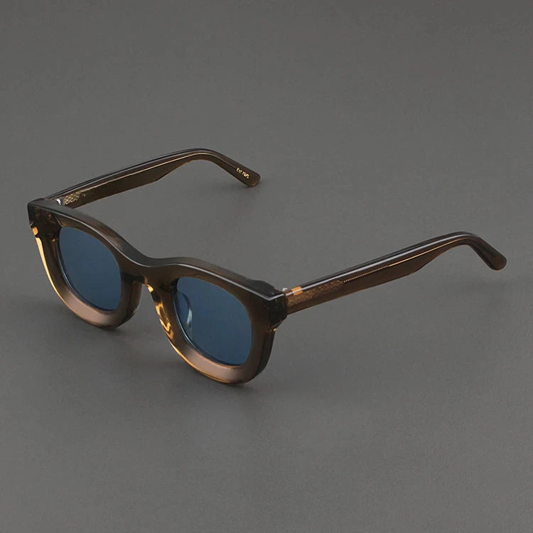2024 Retro-Sonnenbrille für Damen und Herren, modisch, Acetat, quadratisch, grau, grüner Rahmen, matt gefrostet, UV400, handgefertigte Sonnenbrille
