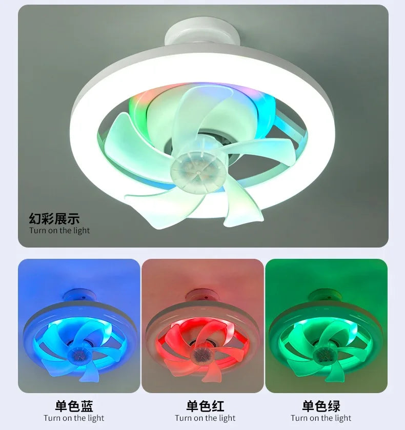 Neueste 360 ° bewegliche Kopf Decken ventilatoren Licht e27 LED-Fernbedienung RGB dreistufige Wind geschwindigkeit Wohnzimmer Esszimmer Schlafzimmer heiß