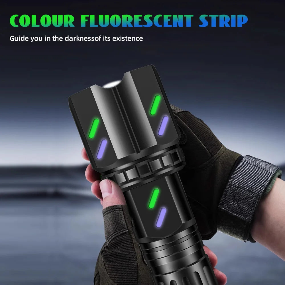 Hochleistungs-weiße Laser-LED-Taschenlampe, 18650, 26650, Batterie, Typ C, starkes Licht, taktische Taschenlampe, Outdoor-Camping, mit Zündlinse