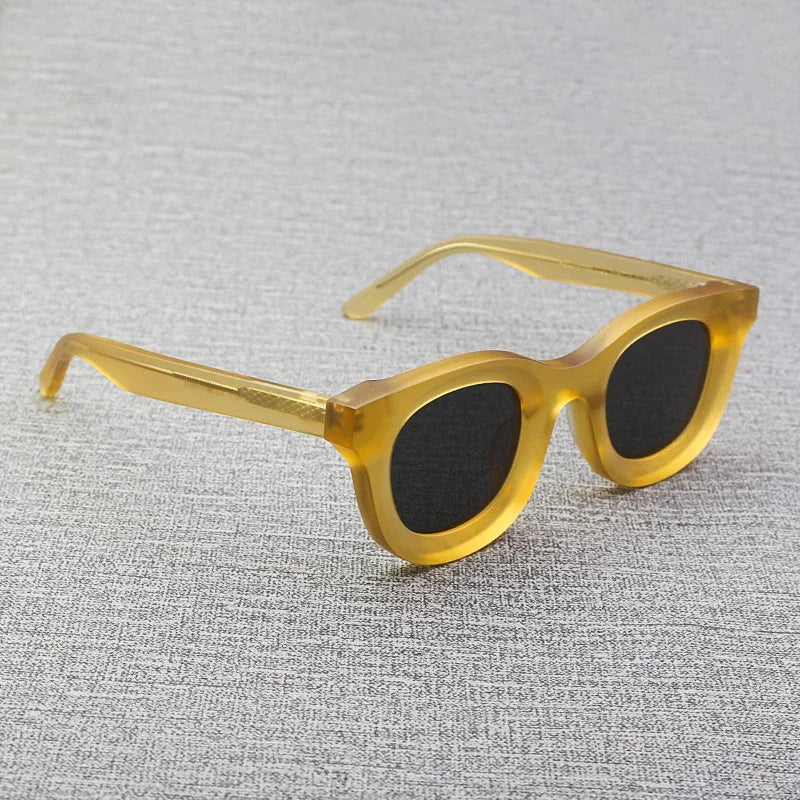 2024 Retro-Sonnenbrille für Damen und Herren, modisch, Acetat, quadratisch, grau, grüner Rahmen, matt gefrostet, UV400, handgefertigte Sonnenbrille