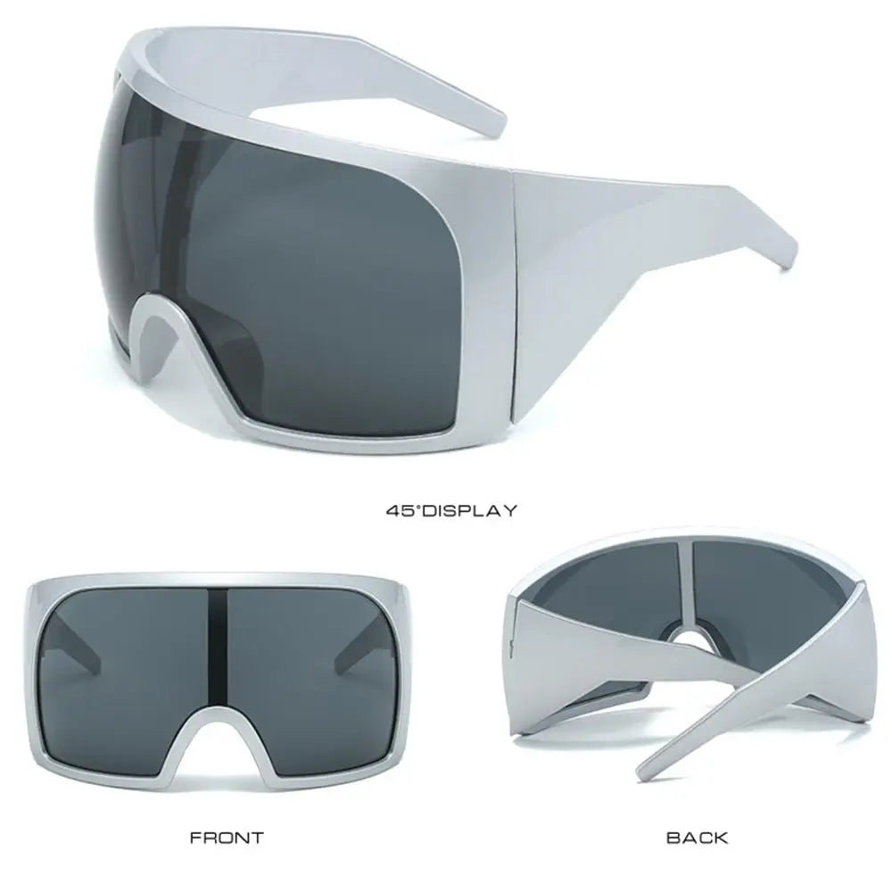 Futuristische Wrap-Around-Sonnenbrille Rave gebogene Linse UV400-Schutz 2000er Brillen übergroße Y2K-Sonnenbrille für Frauen und Männer