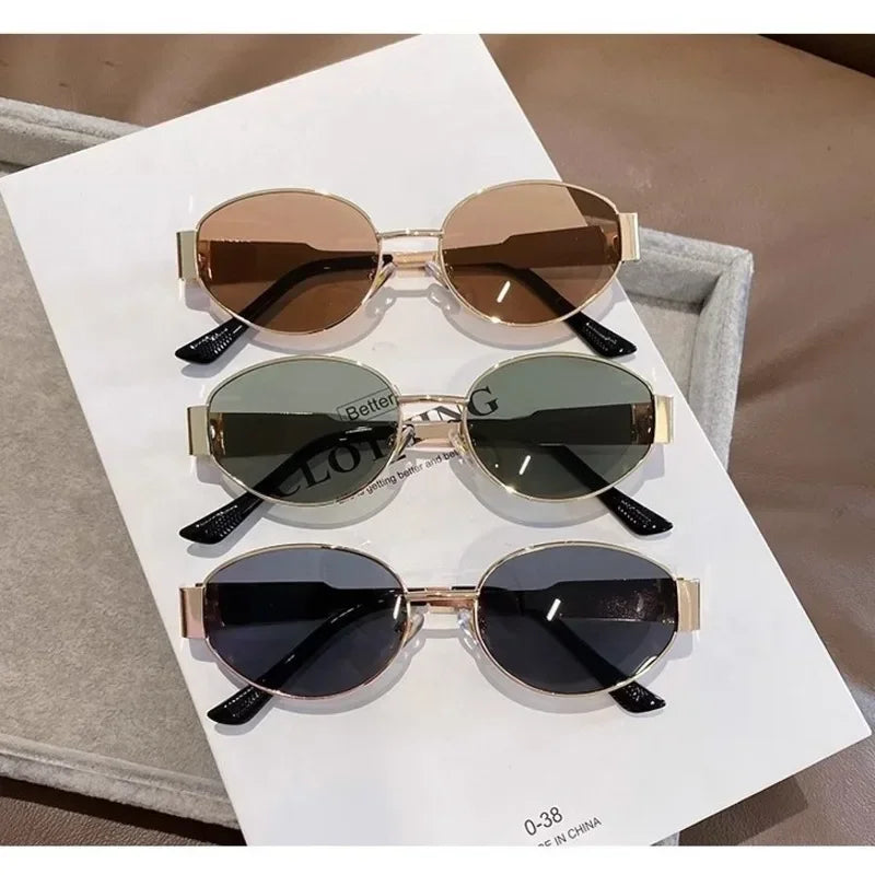 Luxuriöse Metall-Sonnenbrille für Damen und Herren, Unisex, Designer-Mode-Sonnenbrille, oval, Unisex, stilvolle Brillenschirme, UV400
