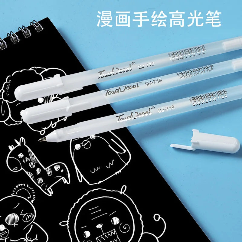 3/5Pcs Weiß Gel Stift 0,8mm Highlight Marker Stift Schwarz Karton Manga Malerei Stift Kunst Skizze Zeichnung schreibwaren