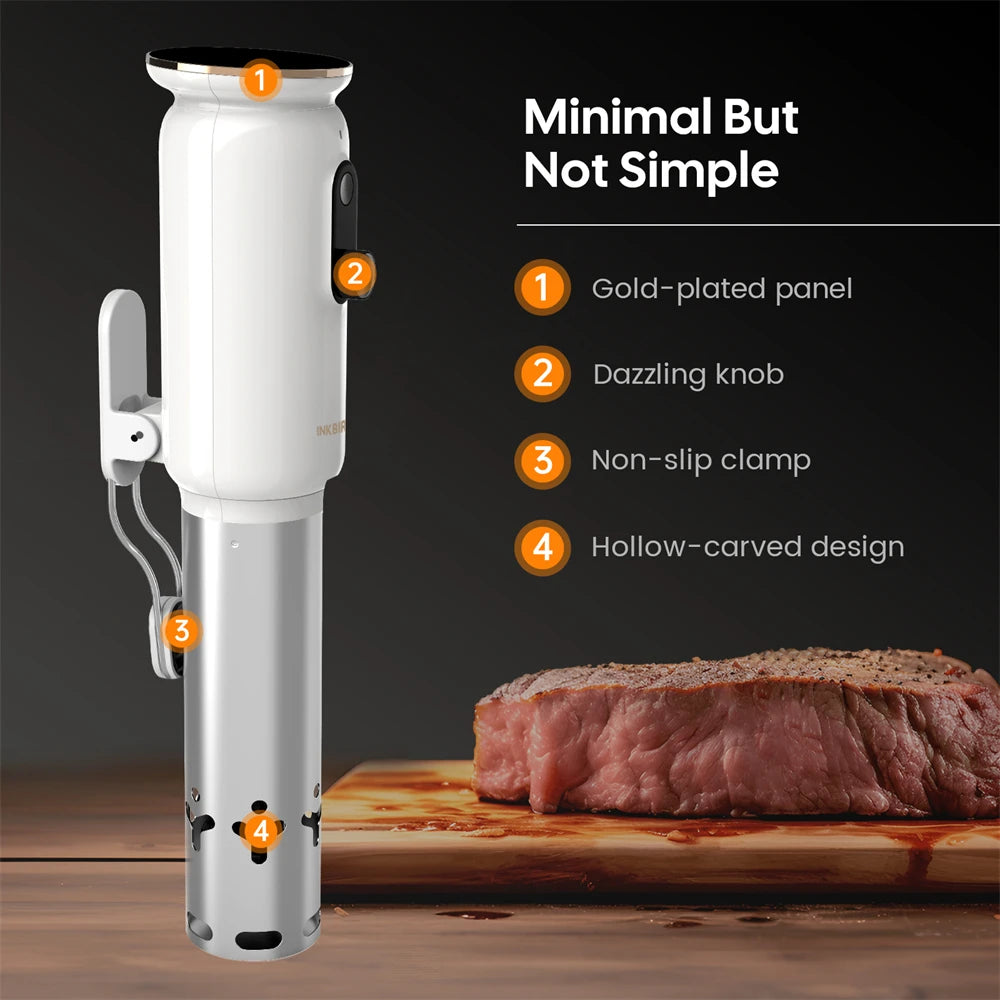INKBIRD ISV-101W WiFi Sous Vide Cooker, 1000 W, 0,1 ° C Precision, 3D-Heizung, App-Steuerung, USDA-Rezepte, Voralarm, Sicherheitsfunktion
