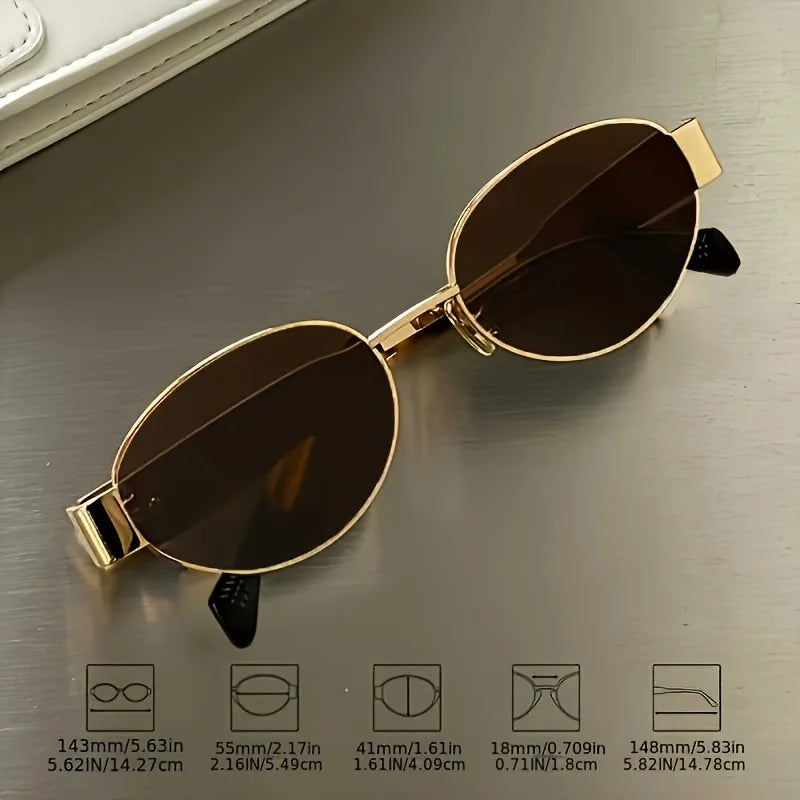 Metallische, hochwertige, vollseitige, ovale Sonnenbrille, ein Retro-Stil, schlicht und modisch für den täglichen Gebrauch