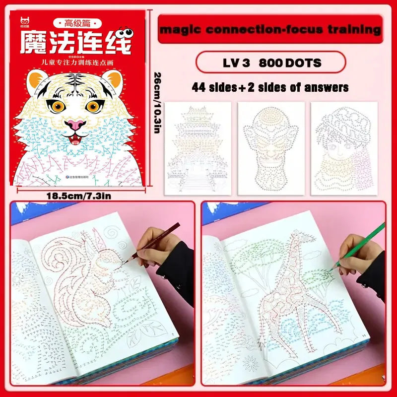 Fortschrittliches Magic Connect-the-Dots-Labyrinth-Spielbuch mit 46 Seiten, Malseiten für Konzentrationstraining, Übungen für logisches Denken