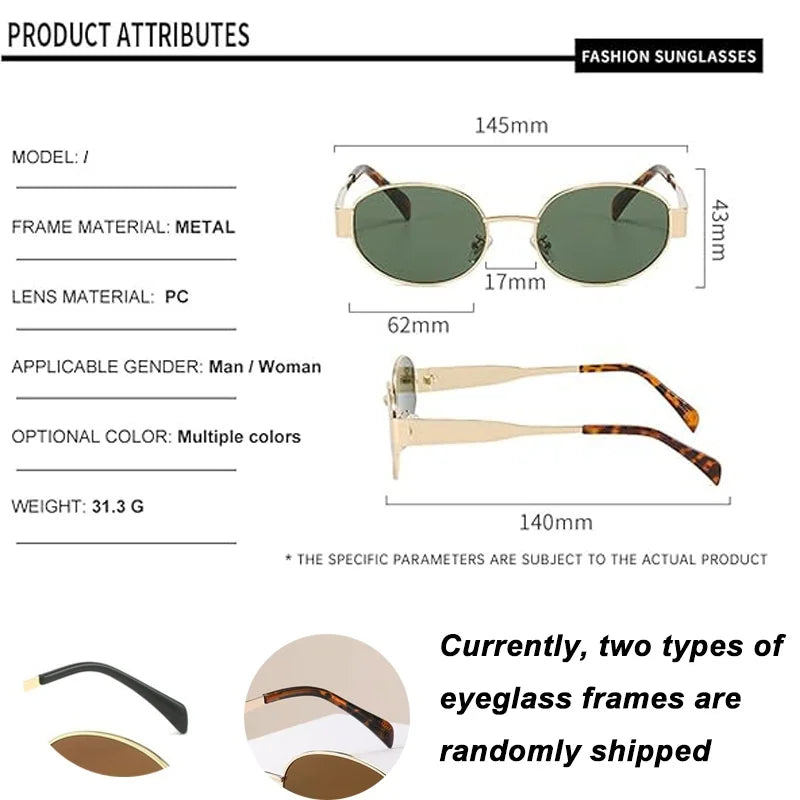 Luxuriöse Marken-Sonnenbrille aus Metall für Damen und Herren, Unisex, Designer-Mode-Sonnenbrille, ovale, stilvolle Unisex-Brillenschirme