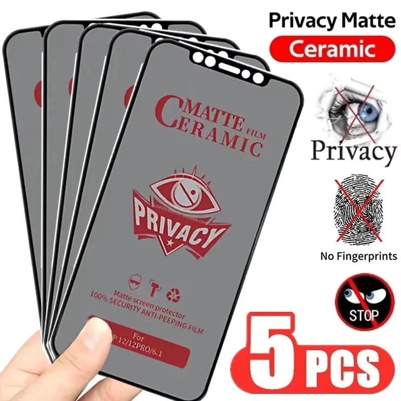 5PCS Matte Privatsphäre Displayschutzfolien Für iPhone 17 16 15 Pro Max 14 13 12 11 17Air X XR XS Max 7 8 Plus SE Anti Spy Keramik Film