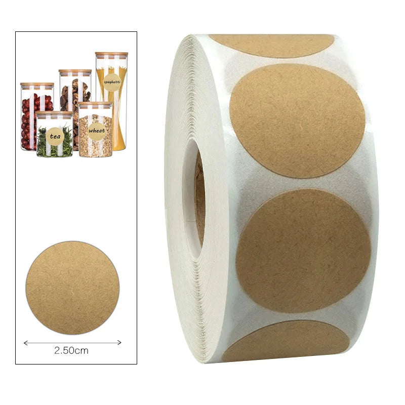 500 teile/rolle 1 zoll Kraft Papier Aufkleber Runde Leere Etiketten Für Handgemachte Geschenk Tag Papier DIY Umschlag Abdichtung Aufkleber schreibwaren