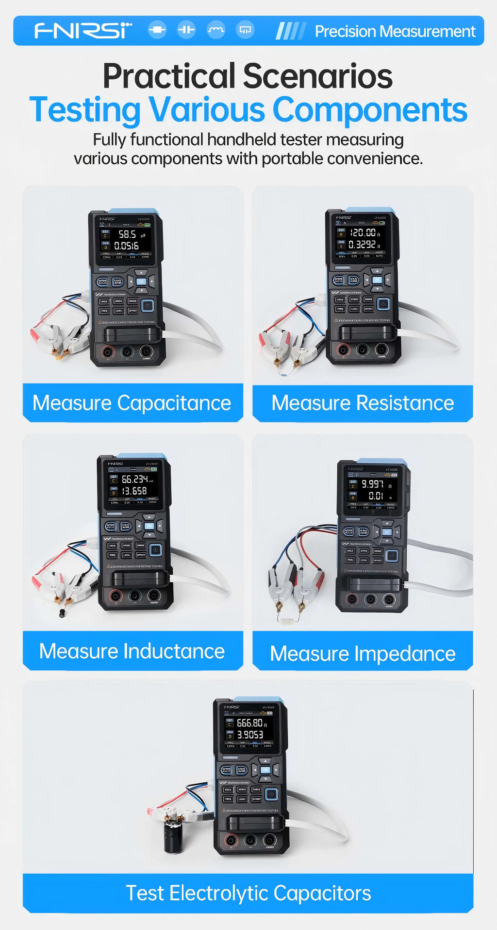 FNIRSI LCR Tester Multimeter Widerstand Induktivität LC1020E Digital Bridge Handheld Praktische Tester Kapazität Kalibrierung