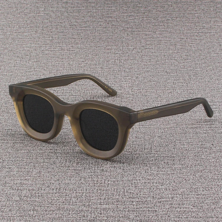 2024 Retro-Sonnenbrille für Damen und Herren, modisch, Acetat, quadratisch, grau, grüner Rahmen, matt gefrostet, UV400, handgefertigte Sonnenbrille