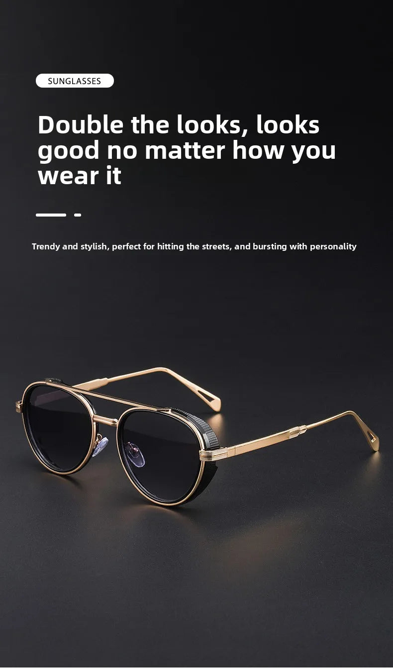 2026 Neue Luxus Steampunk Sonnenbrille, Metallrahmen Ovale Vintage-Brille, Modische Sonnenbrille für Damen, Fahrerbrille für Herren