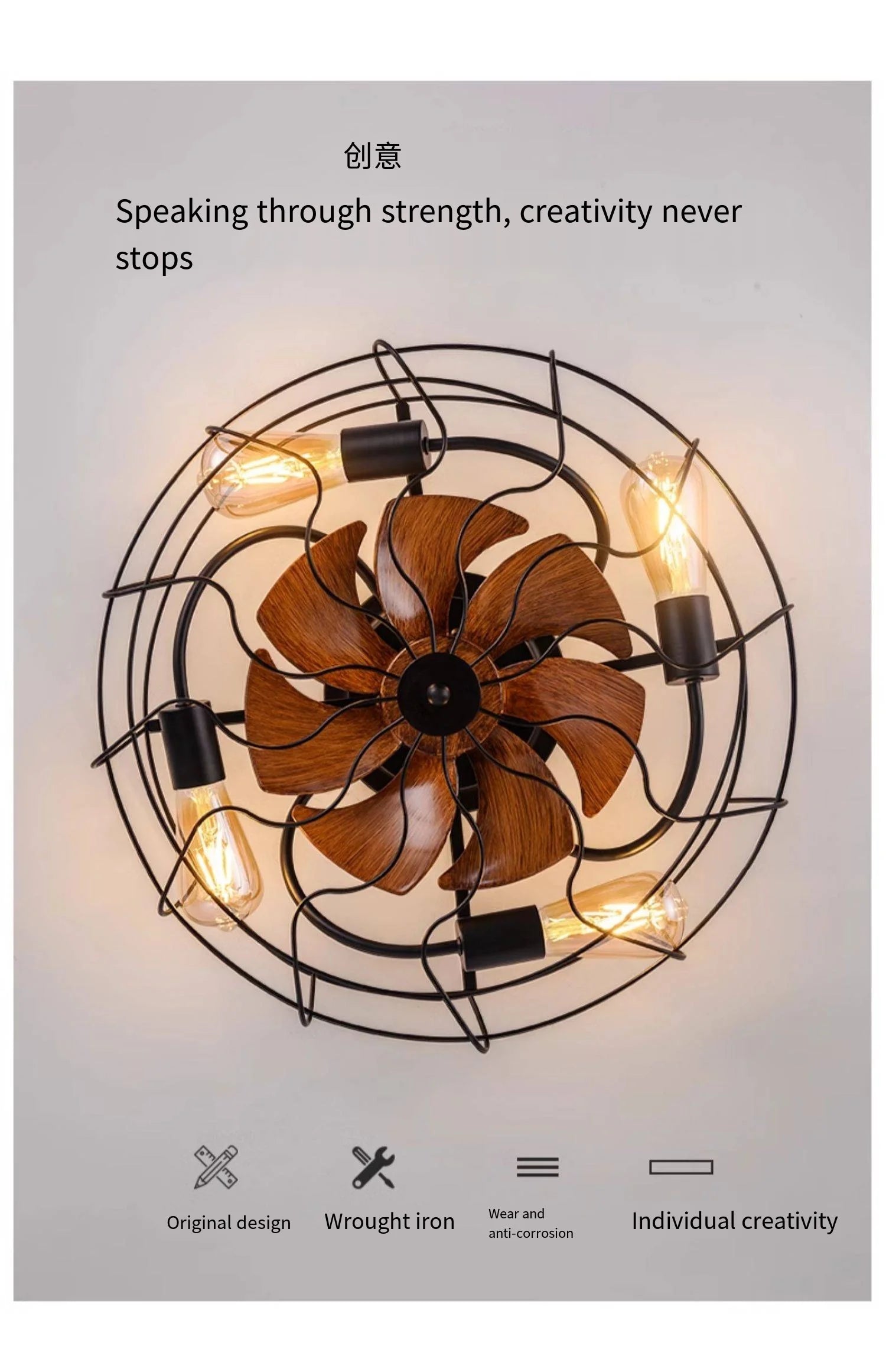Retro Decke Schlafzimmer Ventilator Licht Unsichtbare amerikanische industrielle Wind Fernbedienung Esszimmer Deckenleuchte Schmiedeeisen Decke