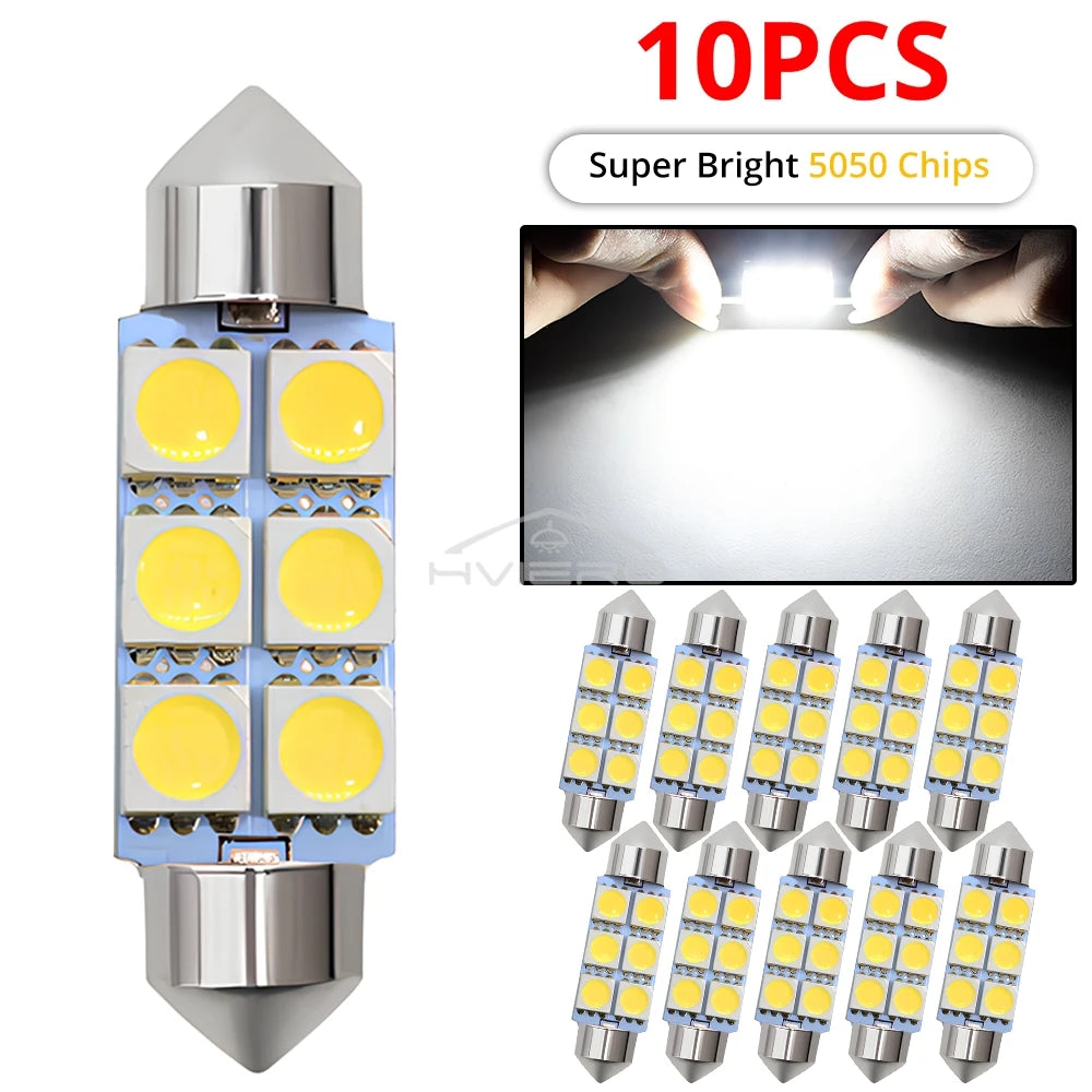 10PCS 5050 6Led DC 12v Weiße Led 31mm 36mm 39mm 41mm C5w C10w innen Girlande Dome Gepäck Lampe Lesen Birne Tür Lesen Beleuchtung