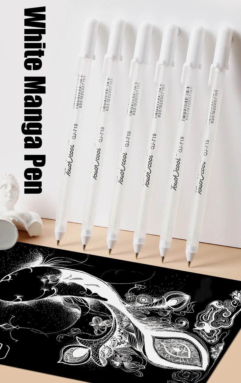 3/5Pcs Weiß Gel Stift 0,8mm Highlight Marker Stift Schwarz Karton Manga Malerei Stift Kunst Skizze Zeichnung schreibwaren