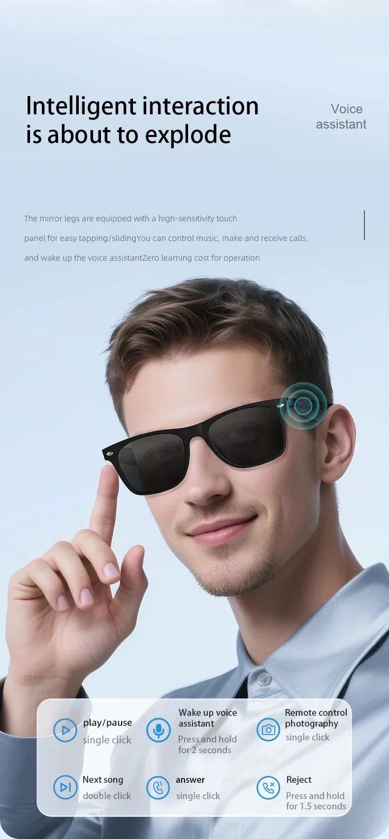 Intelligente Brille, Bluetooth-Anruf, Outdoor-Sport-Kopfhörer, KI-Sprachnavigation, photochrome Linse, wasserdichte Anti-UV-Smart-Sonnenbrille