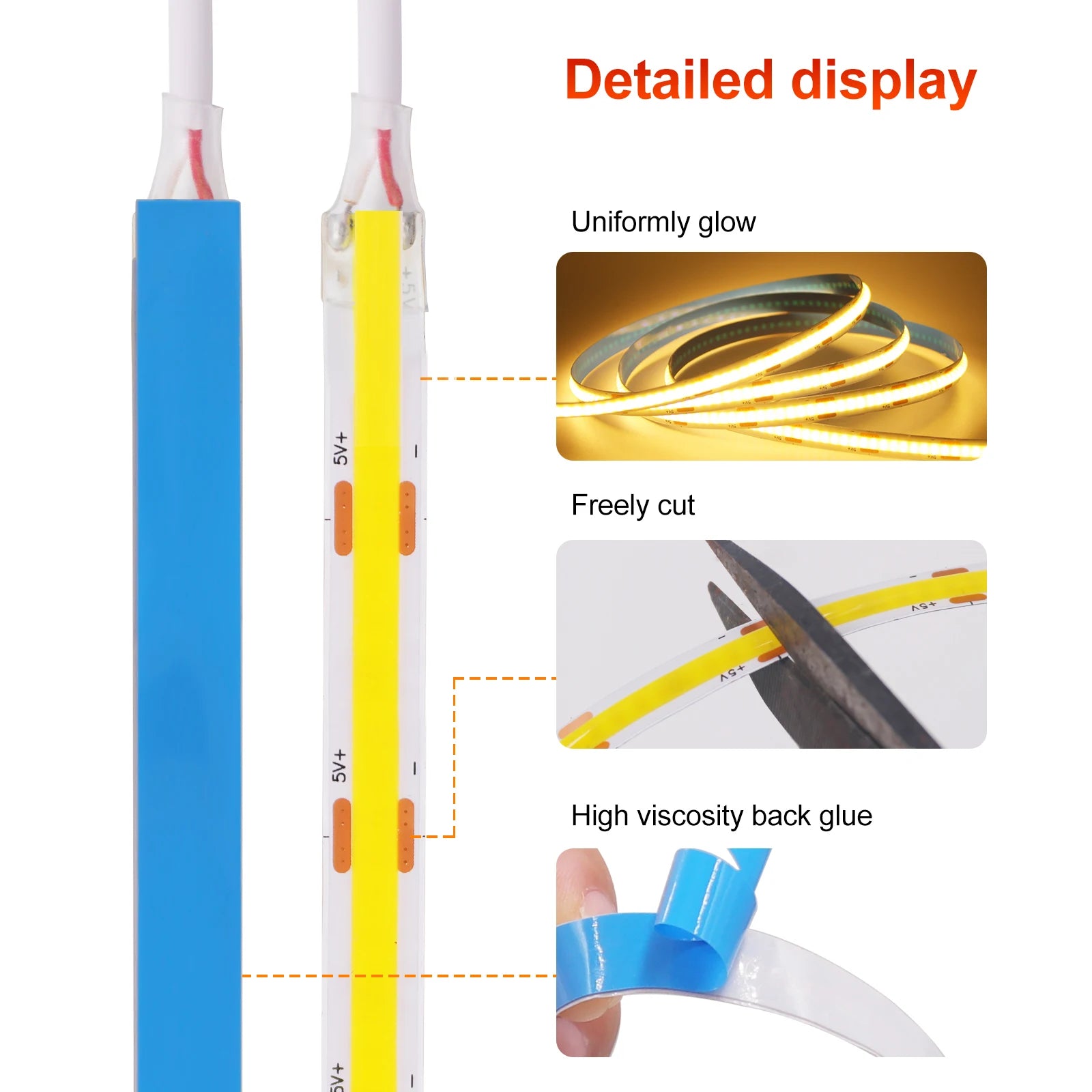 Dimm bares Cob LED-Streifen licht 5V USB flexibles LED-Band mit Ein-Aus-Schalter 120leds lineare Beleuchtung mit hoher Dichte und Klebeband