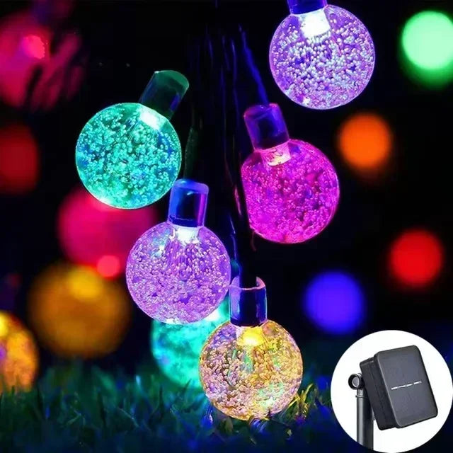 20-100LED Kristallkugel LED Solar Außenleuchte String Fairy Light Weihnachtskranz Garten Terrasse Party Außendekoration