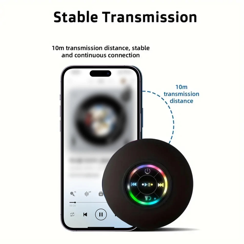 Tragbarer kabelloser Bluetooth-Lautsprecher, LED-Licht, IPX4, wasserdichter Lautsprecher, Badezimmer im Freien, großer Saugnapf, Stereo-Soundbox