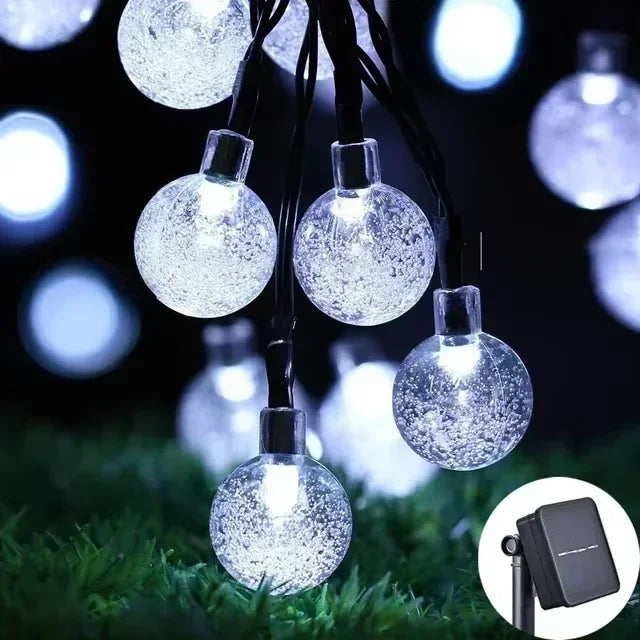 20-100LED Kristallkugel LED Solar Außenleuchte String Fairy Light Weihnachtskranz Garten Terrasse Party Außendekoration